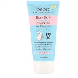 Babo Botanicals, Baby Skin, солнцезащитный лосьон на минеральной основе Lotion, SPF 50, 3 ж. унц. (89 мл)