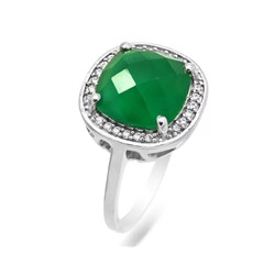 Кольцо из серебра зеленый агат, Премиум