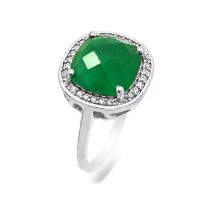 Кольцо из серебра зеленый агат, Премиум