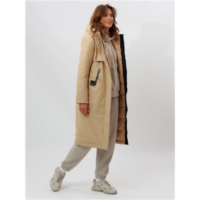 Пальто утепленное женское зимние бежевого цвета 112210B