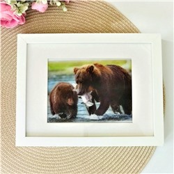 3Д картинка "Медведица с медвежонком на рыбалке" 9,5 х 14,5 см х М-0014, голографическая открытка с изображением медведей, без рамки