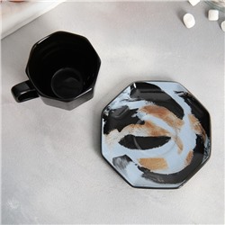 Чайная пара керамическая Art, кружка 200 мл, блюдце 13 см, цвет чёрный