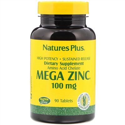 Nature's Plus, Mega Zinc, 100 мг, 90 таблеток