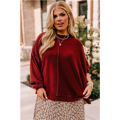 Gold Flame Exposed Seam Detail Waffle Knit Plus Size Top