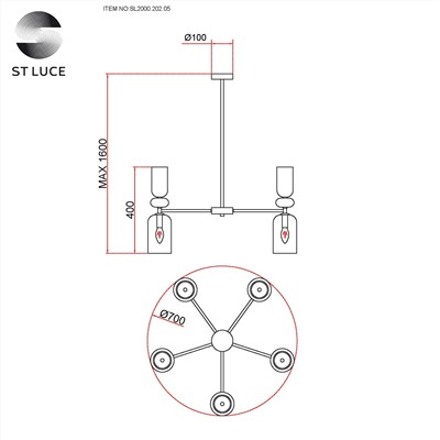 SL2000.202.05 Люстра потолочная ST-Luce Золотистый/Дымчатый E14 5*40W