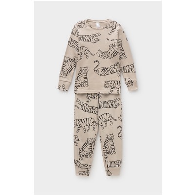 Пижама для мальчика Crockid К 1552 темно-бежевый, тигры