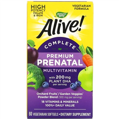 Nature's Way, Alive! полноценный мультивитаминный комплекс для беременных, 60 вегетарианских мягких таблеток