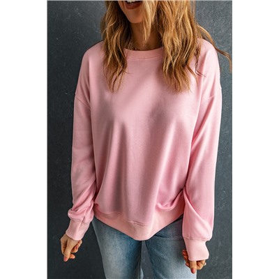 Pink Solid Classic Crewneck Pullover Sweatshirt