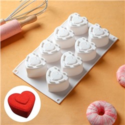 Форма для муссовых десертов Доляна «Сердце», силикон, 29×17×4,3 см, 8 ячеек (5,5×6,2×3,5 см), цвет белый