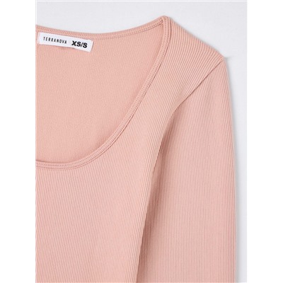 Бесшовный свитер  с широким вырезом Розовый пудровый