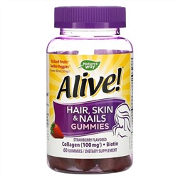 Nature's Way, Alive! жевательные таблетки для здоровья волос, кожи и ногтей, со вкусом клубники, 60 шт.