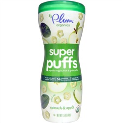 Plum Organics, Super Puffs, органические колечки из овощей, фруктов и злаков, шпинат и яблоко, 42 г (1,5 унции)