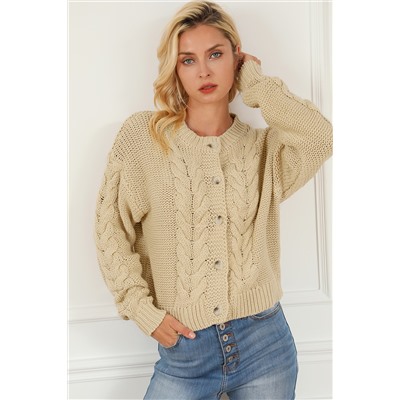 Apricot Cable Knit Buttoned Cardigan