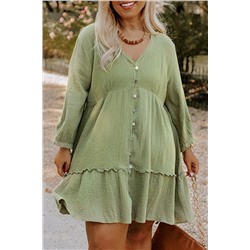 Зеленое короткое платье плюс сайз из текстурированной ткани