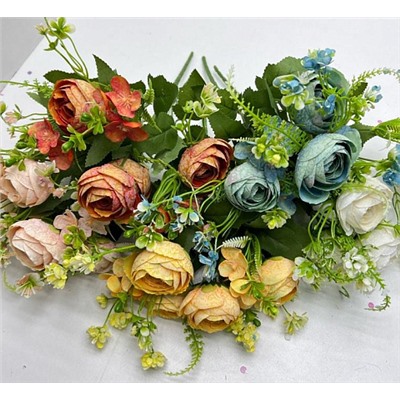 Цветы искусственные декоративные Пион 4 бутона + фиалка + зелень 35 см