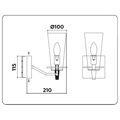 Настенный светильник со сменной лампой TR3239 BK черный E14 max 40W 250*120*210