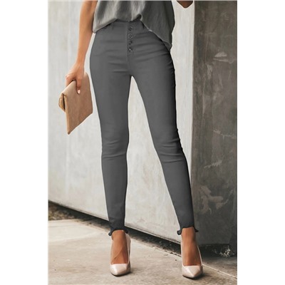 Серые укороченные облегающие джинсы с высокой талией и необработанными краями
