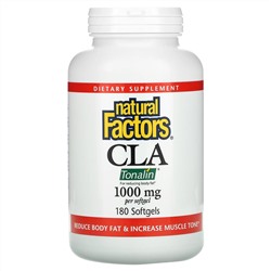Natural Factors, CLA, смесь с конъюгированной линолевой кислотой, 1000 мг, 180 мягких капсул