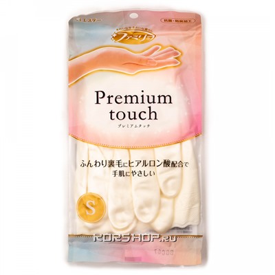 Хозяйственные перчатки средн толщ из ПВХ с хлопковым покрытием белые Premium Touch S.T. Corp (размер S), Япония Акция