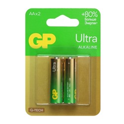 Батарейка алкалиновая GP Ultra, AA, LR6-2BL, 1.5В, блистер, 2 шт.