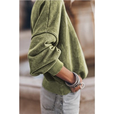 Green Drop Shoulder Crew Neck Pullover Sweatshirt