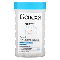 Genexa, антацид максимальной силы, органические ягоды и ваниль, 1000 мг, 72 жевательные таблетки