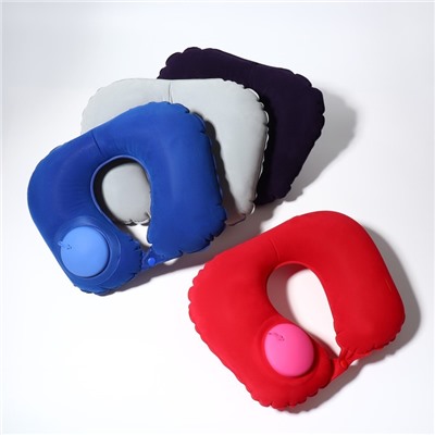 Подушка для шеи дорожная, надувная, с насосом, 47 × 27 см, пакет, цвет МИКС