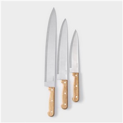 Набор кухонных ножей Доляна «Поварская тройка», 3 предмета: лезвие 18 см, 25,5 см, 33 см, ручка деревянная