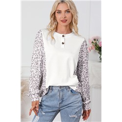 Leopard Splicing Dolman Sleeve Contrast Henley Top