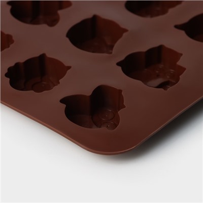 Форма для выпечки Доляна «Совы», силикон, 19×15 см, 12 ячеек (3,5×3,5×1,5 см), цвет коричневый
