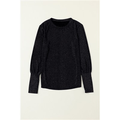 Black Glitter Round Neck Long Sleeve Top