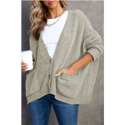 Gray Buttons Front Pocketed Sweater Cardigan