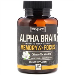 Onnit, Alpha Brain, память и концентрация, 30 капсул