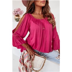 Розовая блуза из струящейся ткани с объемным рукавом и разрезами