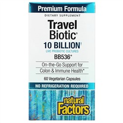 Natural Factors, Travel Biotic, BB536, 10 млрд жизнеспособных клеток, 60 растительных капсул