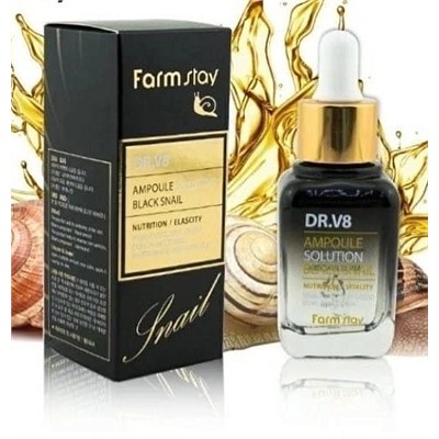 Сыворотка с муцином улитки FarmStay DR.V8 Ampoule Solution Black Snail 30 ml