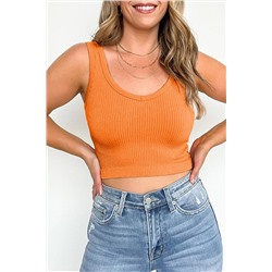 Grapefruit Orange Ribbed Seamless Cropped Tank Top