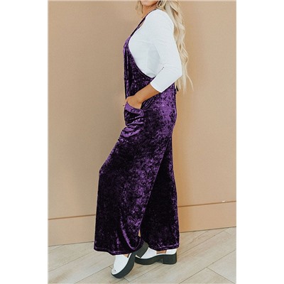 Tillandsia Purple Vintage Thin Straps Side Pockets Velvet Overall