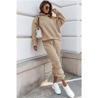 Pale Khaki Chunky Two-piece Hooded Sweatsuit