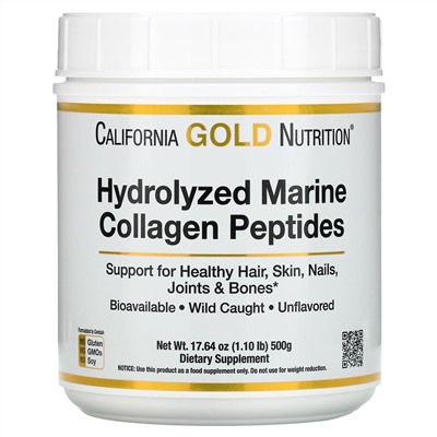 California Gold Nutrition, гидролизованные пептиды морского коллагена, без добавок, 500 г (17,64 унции)