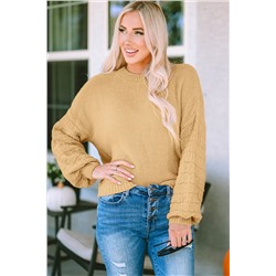 Khaki Hollowed Bubble Sleeve Knit Sweater