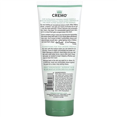Cremo, Original Formula Concentrated Shave Cream, Silver Water & Birch, 6 fl oz (177 ml)
