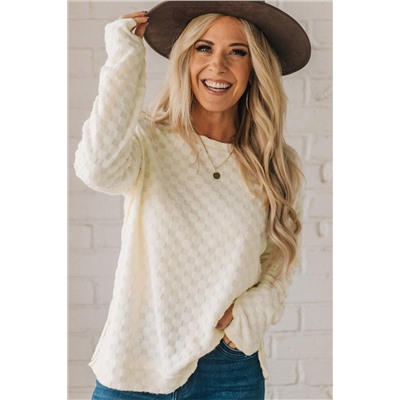 Beige Solid Textured Thumbhole Sleeve Top