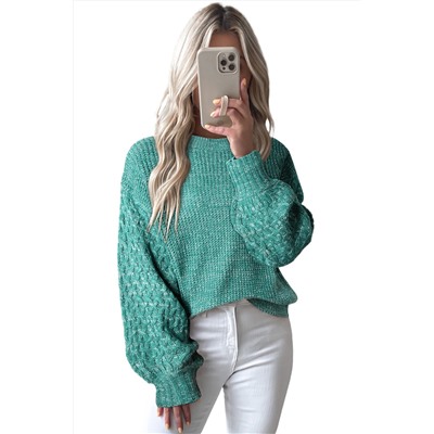 Sea Green Cable Knit Sleeve Drop Shoulder Sweater