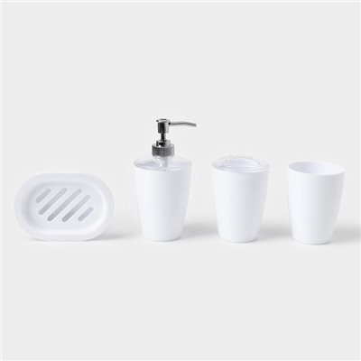 Набор для ванной «Эталон», 4 предмета: дозатор для мыла, мыльница, 2 стакана, 24×8×17 см, цвет белый