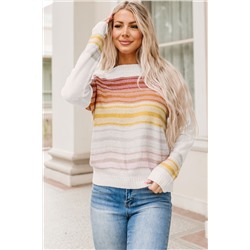 Multicolor Stripe Long Sleeve Round Neck Sweater