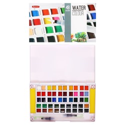 Краски акварельные 48 цветов + 2 штуки кисти в пластиковой коробке  GTS-48