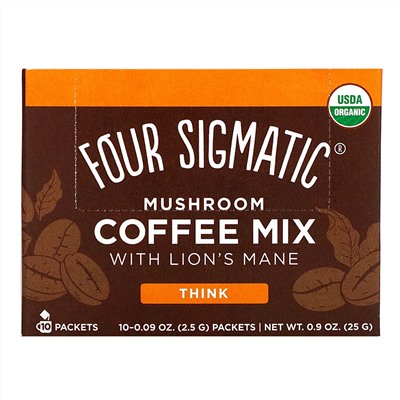 Four Sigmatic, смесь грибного кофе с ежовиком гребенчатых, 10 пакетиков по 2,5 г (0,09 унции) каждый