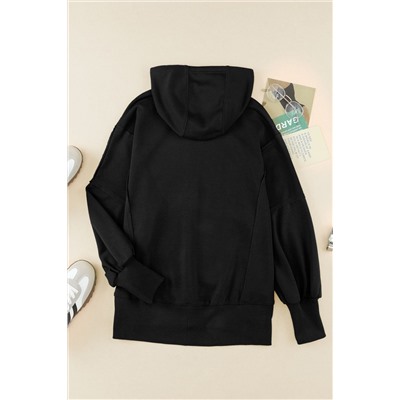 Black  Raw Edge Exposed Seam Full Zip Hoodie