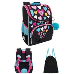 Рюкзак школьный RAm-484-2/1 "Сердечки" черный 25х33х13 см + сумка для сменной обуви GRIZZLY